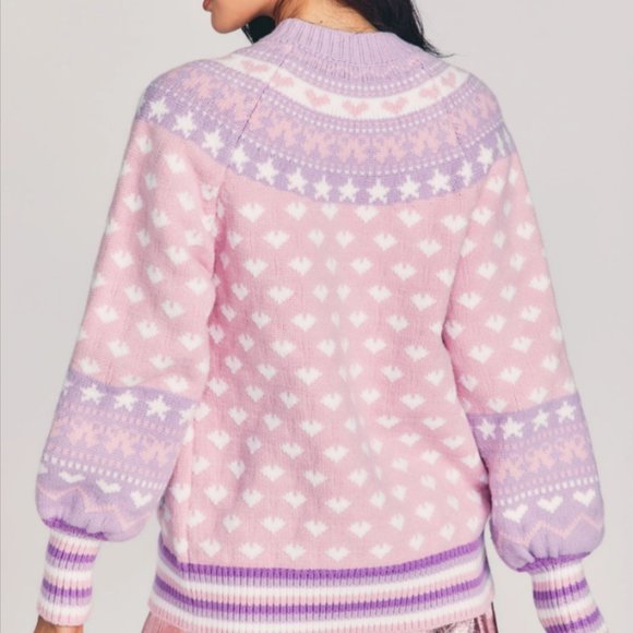 LoveShackFancy Amalo Pink & Purple Heart Boyfriend Cardigan Sweater - Picture 3 of 10